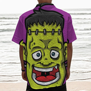 Cartoon Frankenstein Print Textured Short Sleeve Shirt