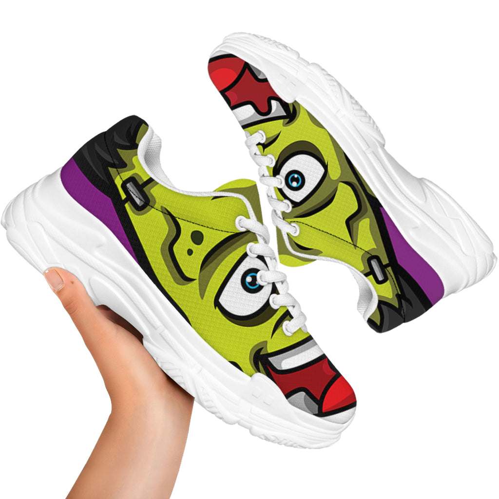 Cartoon Frankenstein Print White Chunky Shoes