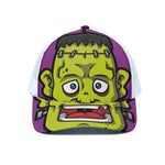 Cartoon Frankenstein Print White Mesh Trucker Cap