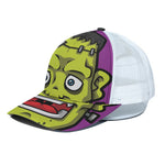 Cartoon Frankenstein Print White Mesh Trucker Cap