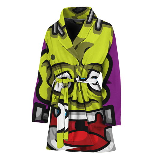 Cartoon Frankenstein Print Women's Bathrobe