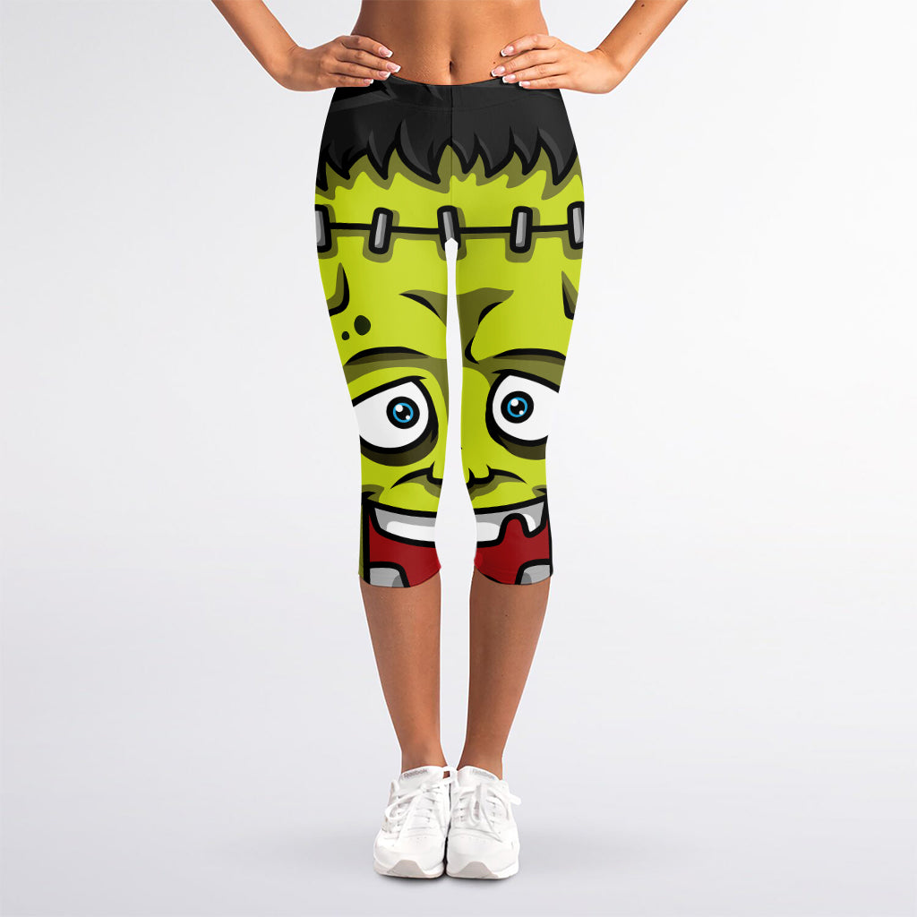 Cartoon Frankenstein Print Women's Capri Leggings