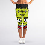 Cartoon Frankenstein Print Women's Capri Leggings