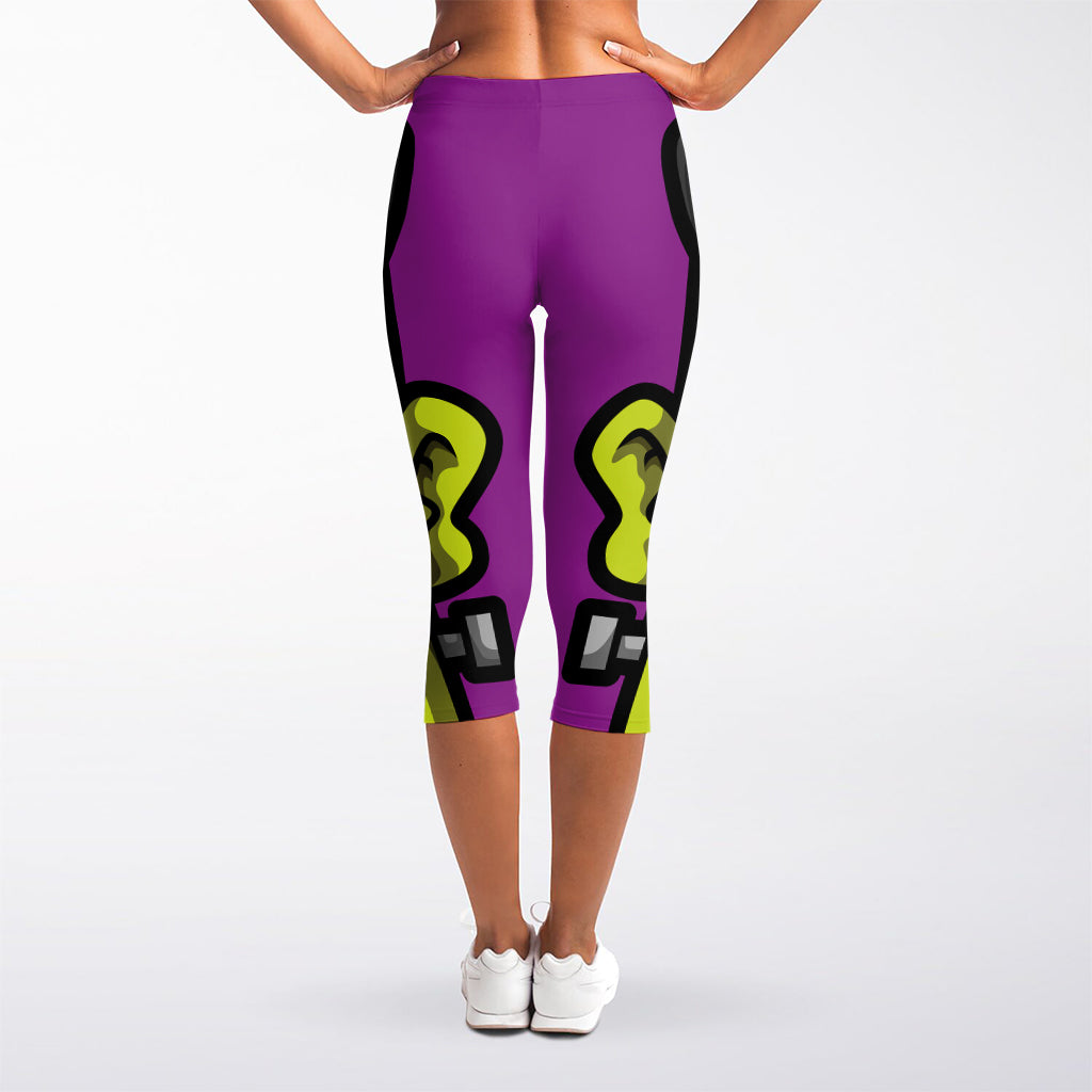 Cartoon Frankenstein Print Women's Capri Leggings