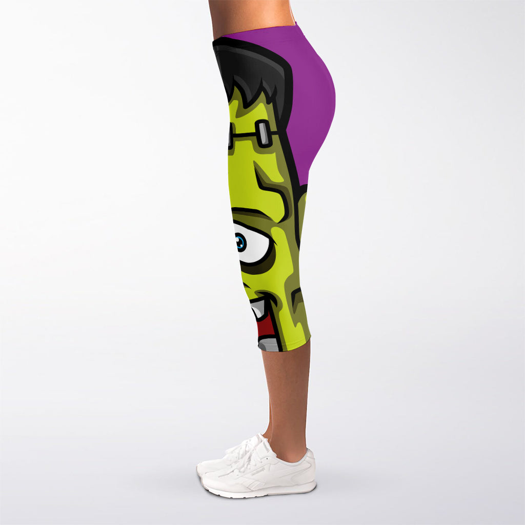 Cartoon Frankenstein Print Women's Capri Leggings