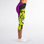 Cartoon Frankenstein Print Women's Capri Leggings