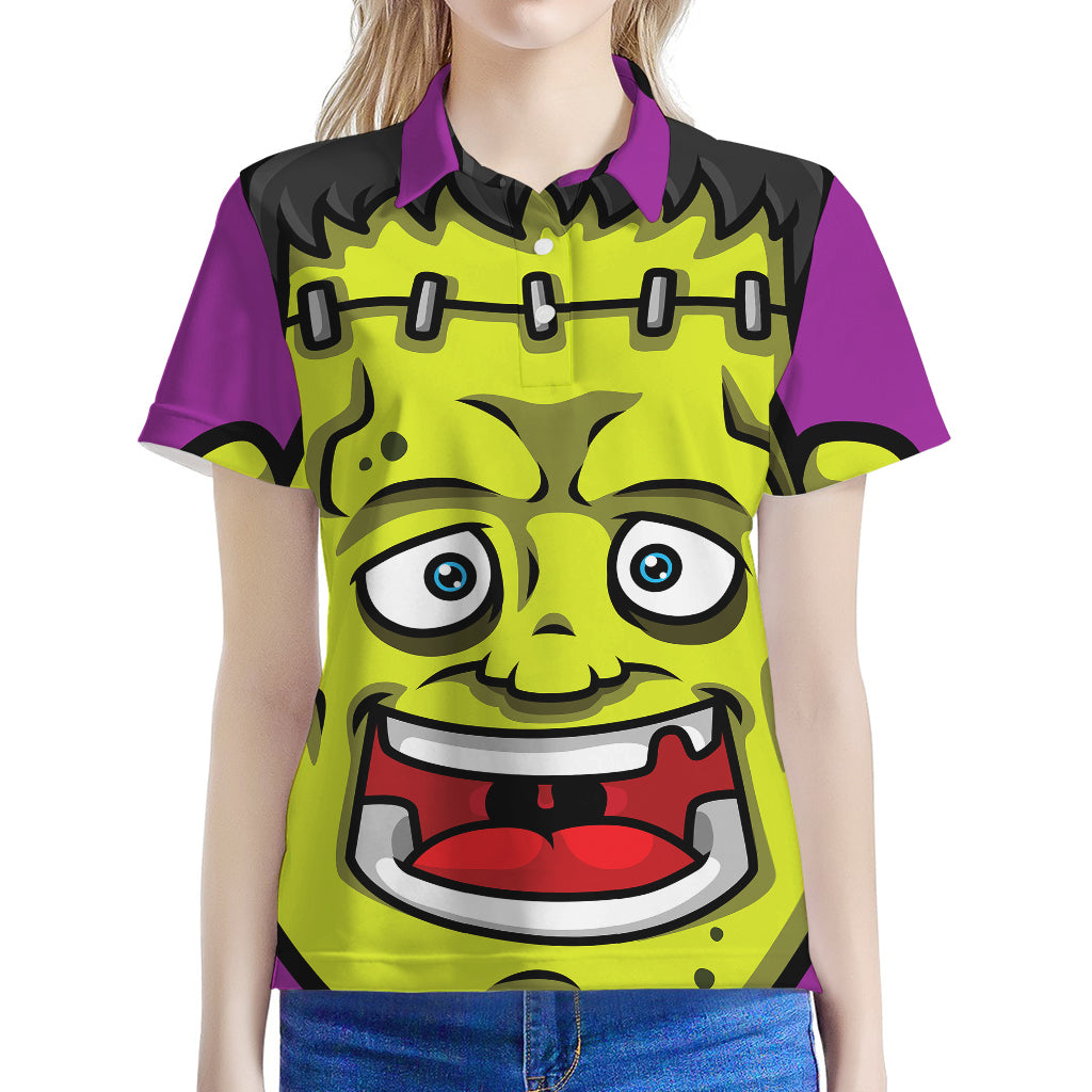 Cartoon Frankenstein Print Women's Polo Shirt