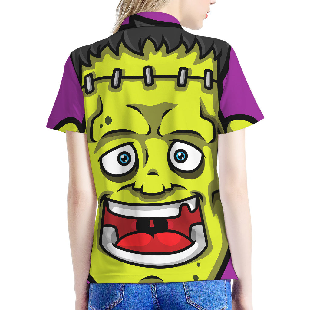 Cartoon Frankenstein Print Women's Polo Shirt