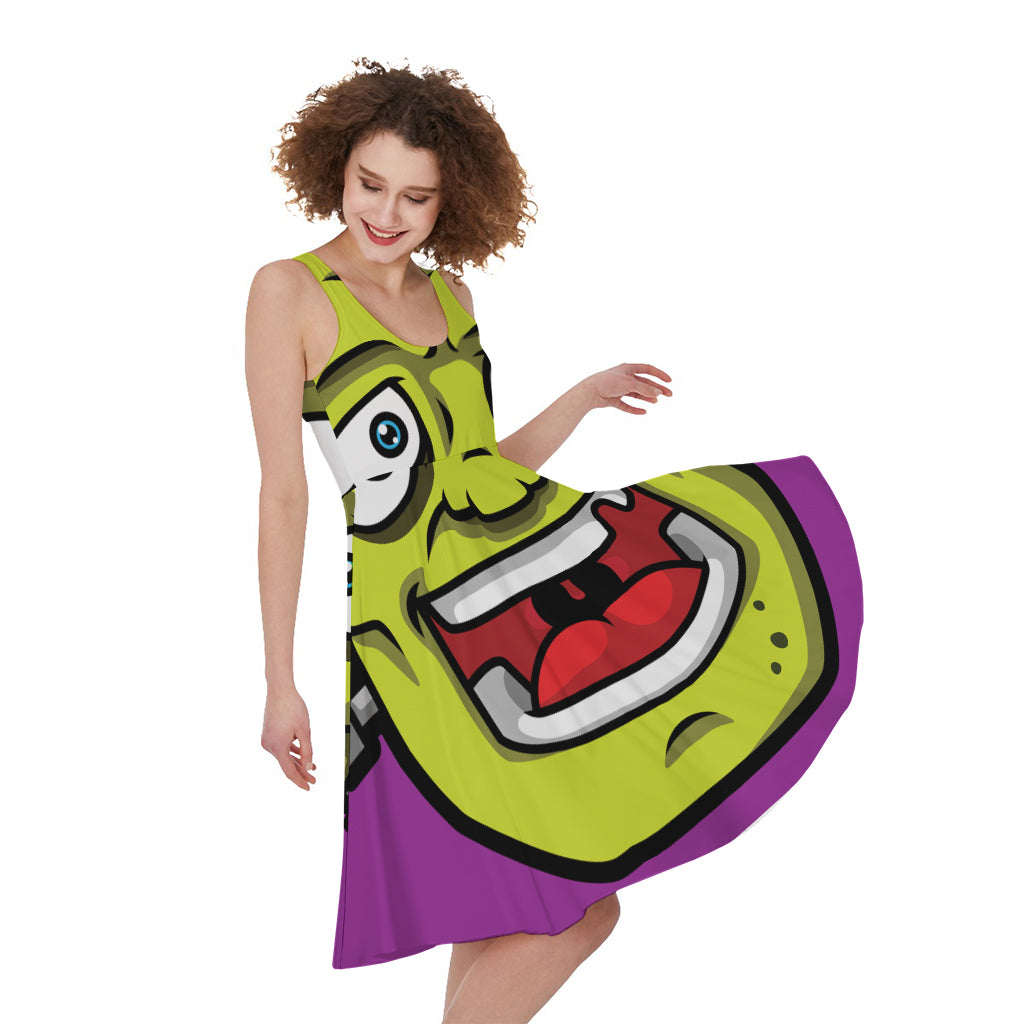 Cartoon Frankenstein Print Women's Sleeveless Dress