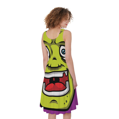 Cartoon Frankenstein Print Women's Sleeveless Dress