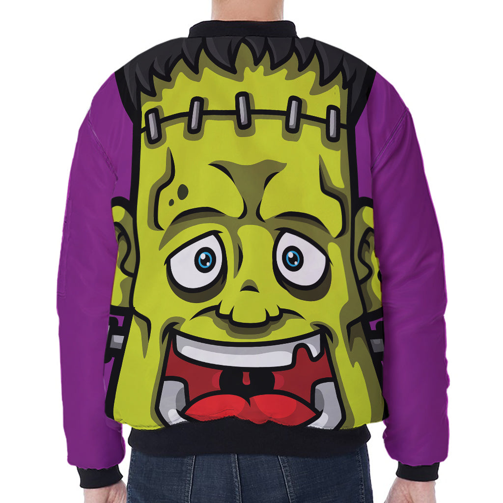 Cartoon Frankenstein Print Zip Sleeve Bomber Jacket