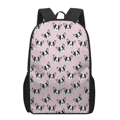 Cartoon French Bulldog Pattern Print 17 Inch Backpack