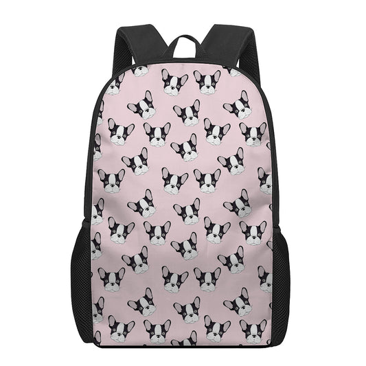 Cartoon French Bulldog Pattern Print 17 Inch Backpack