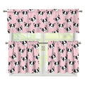 Cartoon French Bulldog Pattern Print 3 Piece Kitchen Curtains