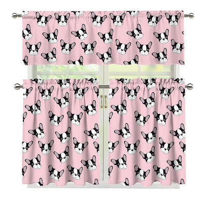 Cartoon French Bulldog Pattern Print 3 Piece Kitchen Curtains
