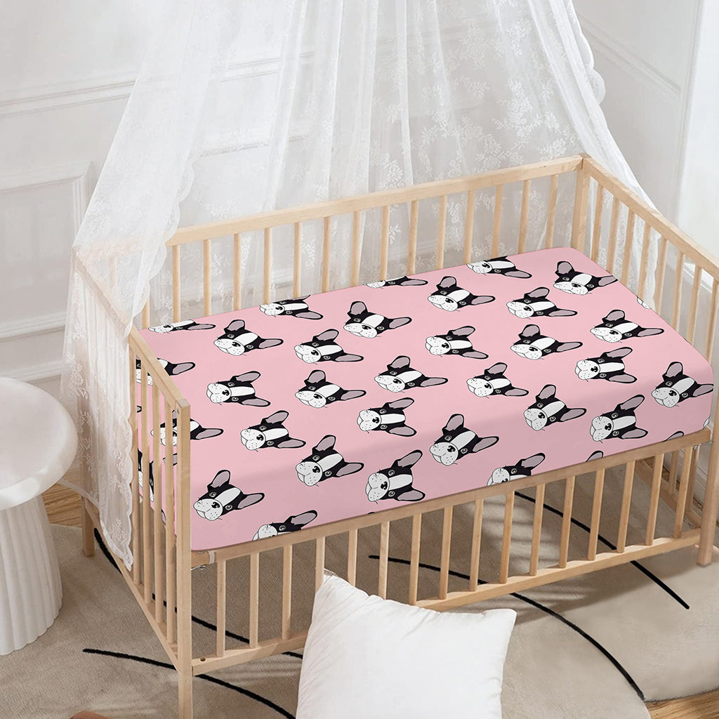 Cartoon French Bulldog Pattern Print Baby Crib Sheet