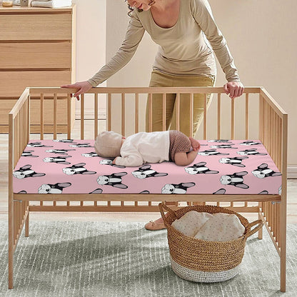 Cartoon French Bulldog Pattern Print Baby Crib Sheet