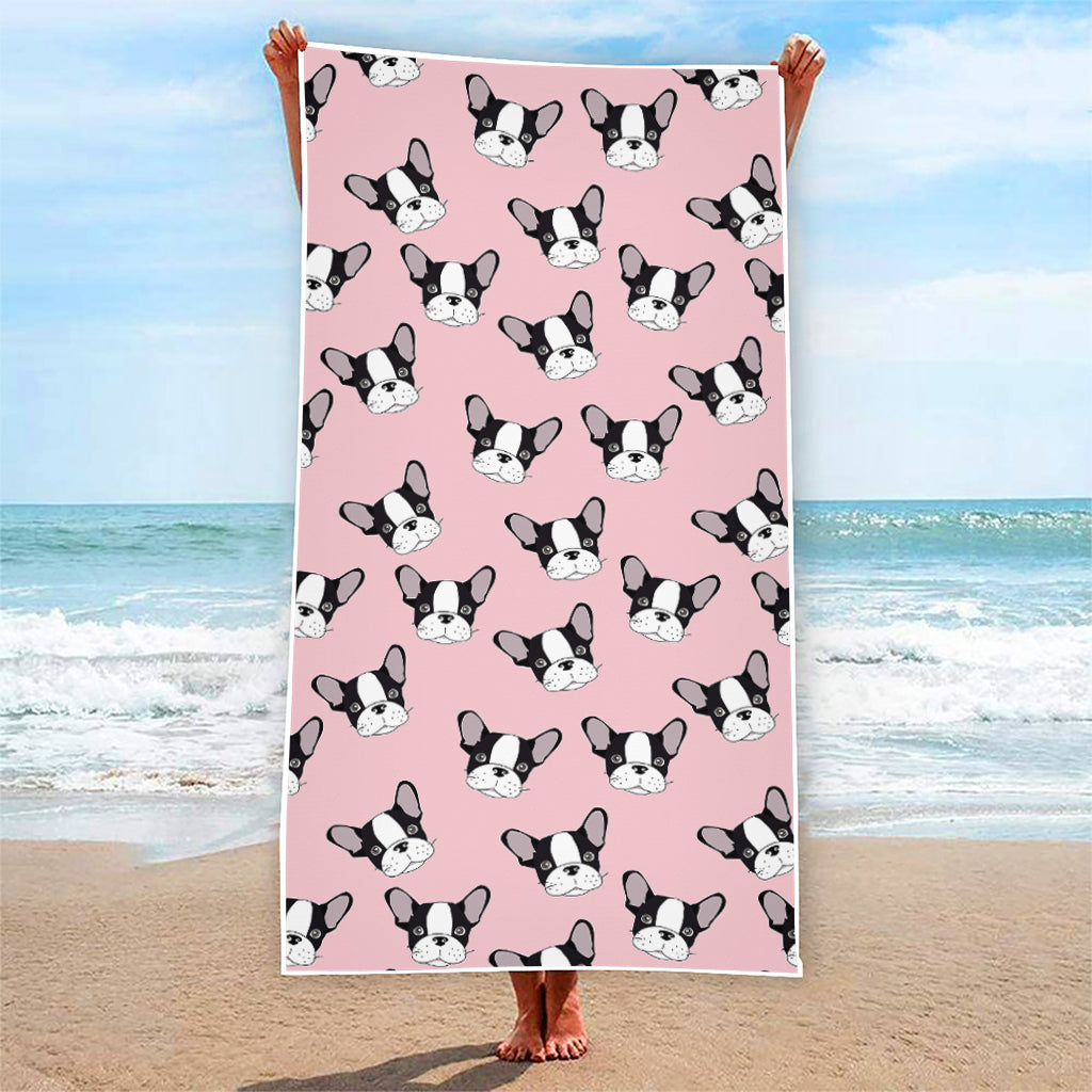 Cartoon French Bulldog Pattern Print Beach Towel