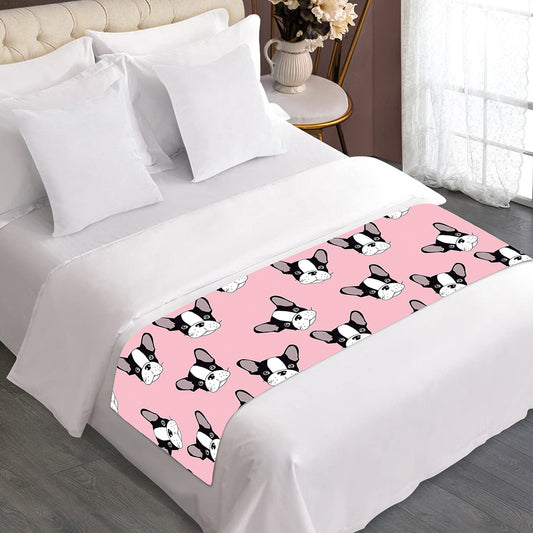 Cartoon French Bulldog Pattern Print Bed Runner