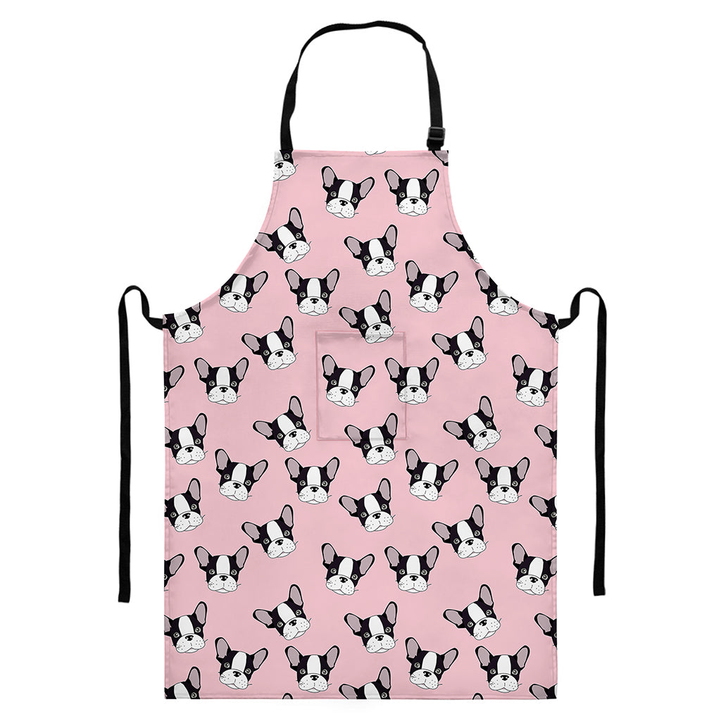 Cartoon French Bulldog Pattern Print Bib Apron With Pocket