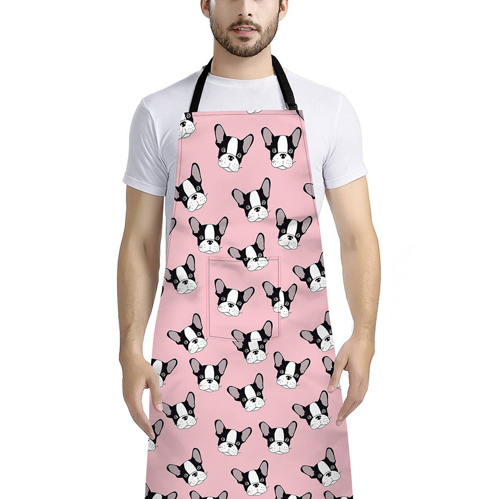 Cartoon French Bulldog Pattern Print Bib Apron With Pocket