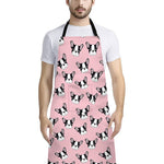 Cartoon French Bulldog Pattern Print Bib Apron With Pocket