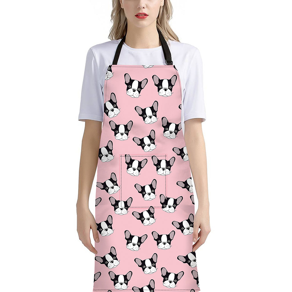 Cartoon French Bulldog Pattern Print Bib Apron With Pocket