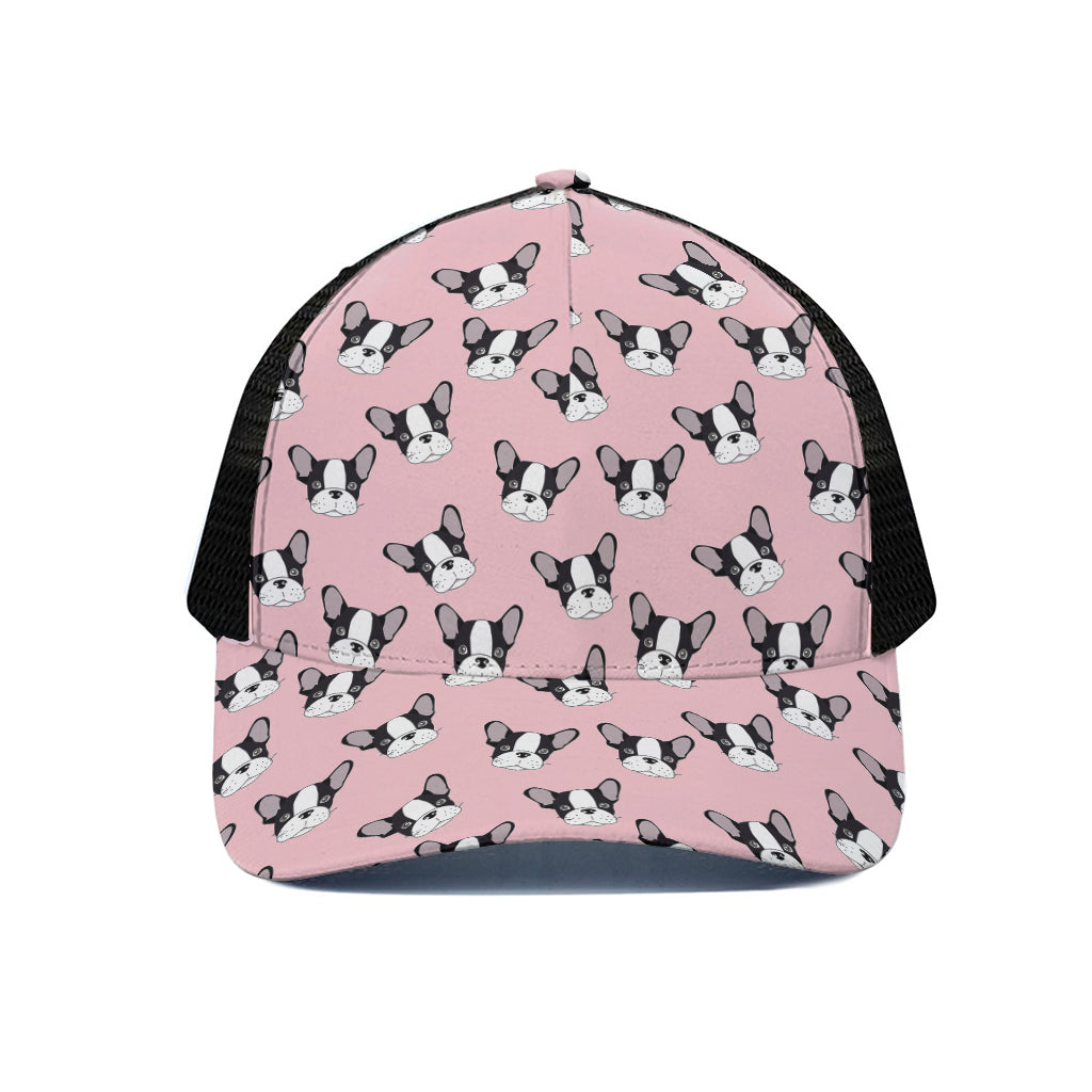 Cartoon French Bulldog Pattern Print Black Mesh Trucker Cap