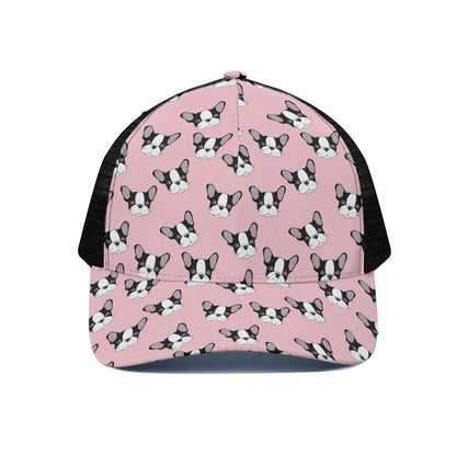 Cartoon French Bulldog Pattern Print Black Mesh Trucker Cap