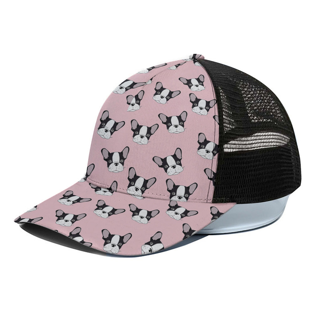 Cartoon French Bulldog Pattern Print Black Mesh Trucker Cap