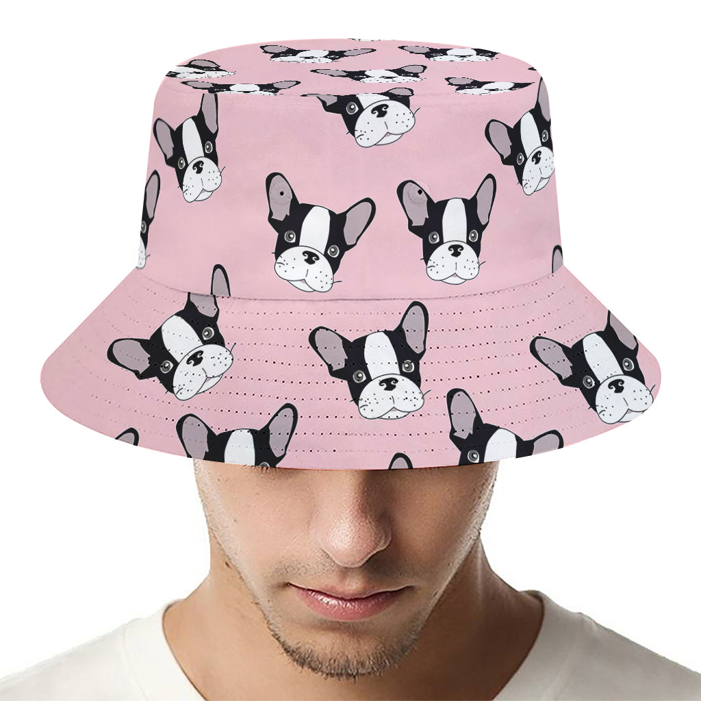Cartoon French Bulldog Pattern Print Bucket Hat