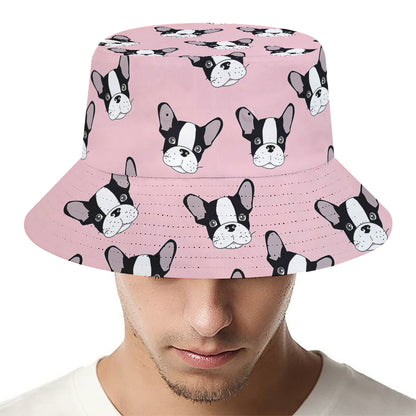 Cartoon French Bulldog Pattern Print Bucket Hat