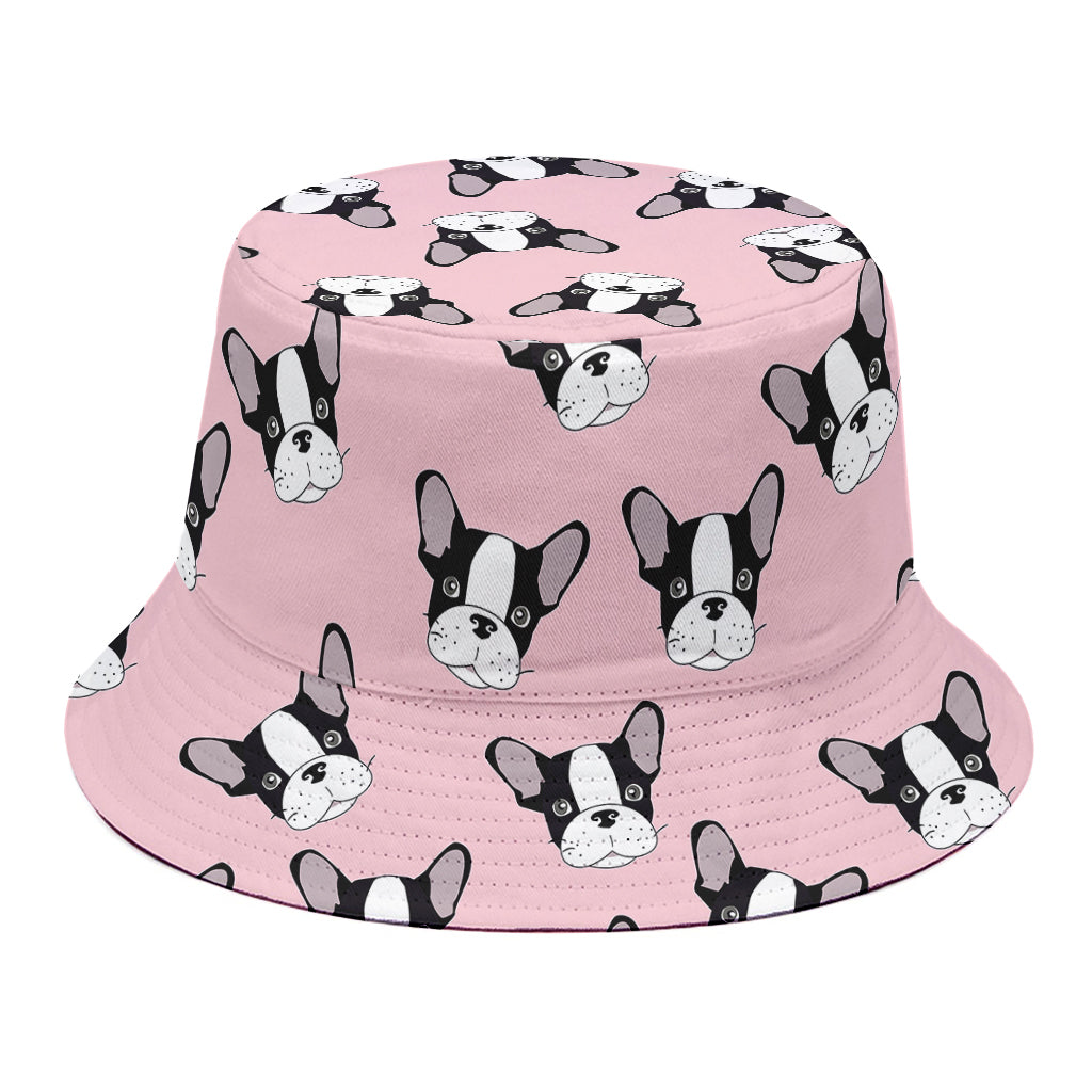 Cartoon French Bulldog Pattern Print Bucket Hat
