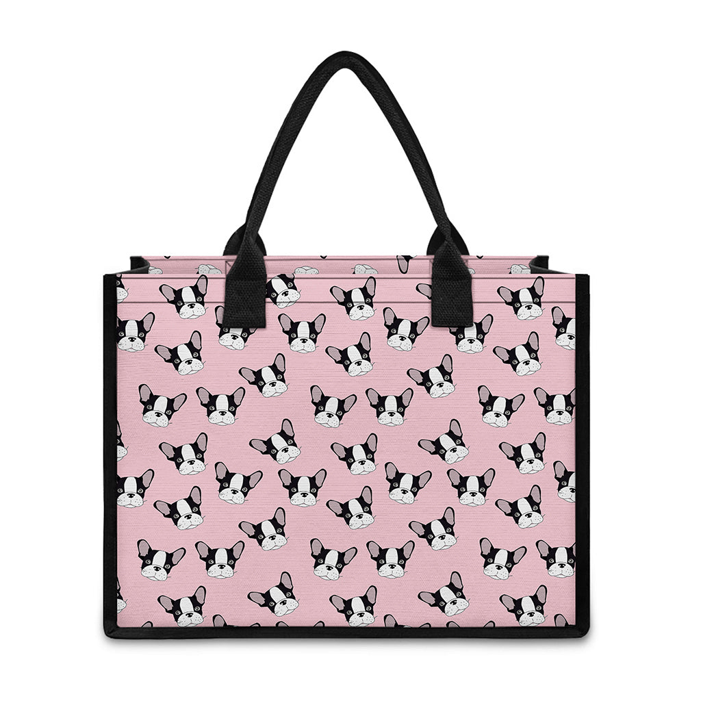 Cartoon French Bulldog Pattern Print Canvas Tote Bag