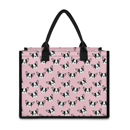 Cartoon French Bulldog Pattern Print Canvas Tote Bag