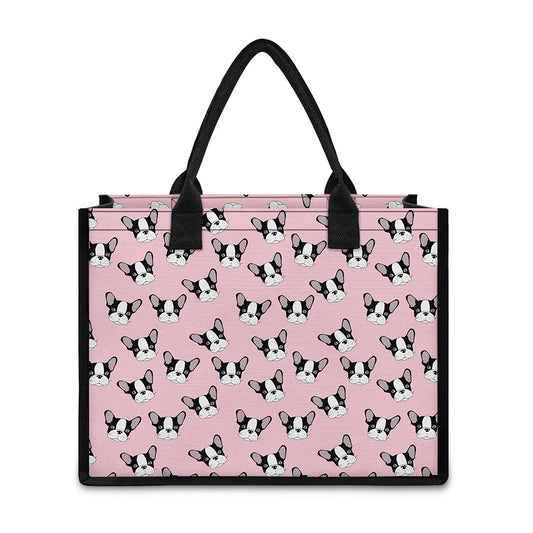 Cartoon French Bulldog Pattern Print Canvas Tote Bag