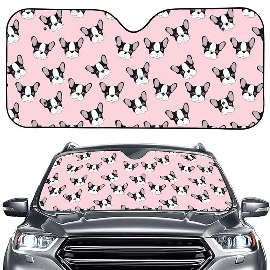 Cartoon French Bulldog Pattern Print Car Windshield Sun Shade