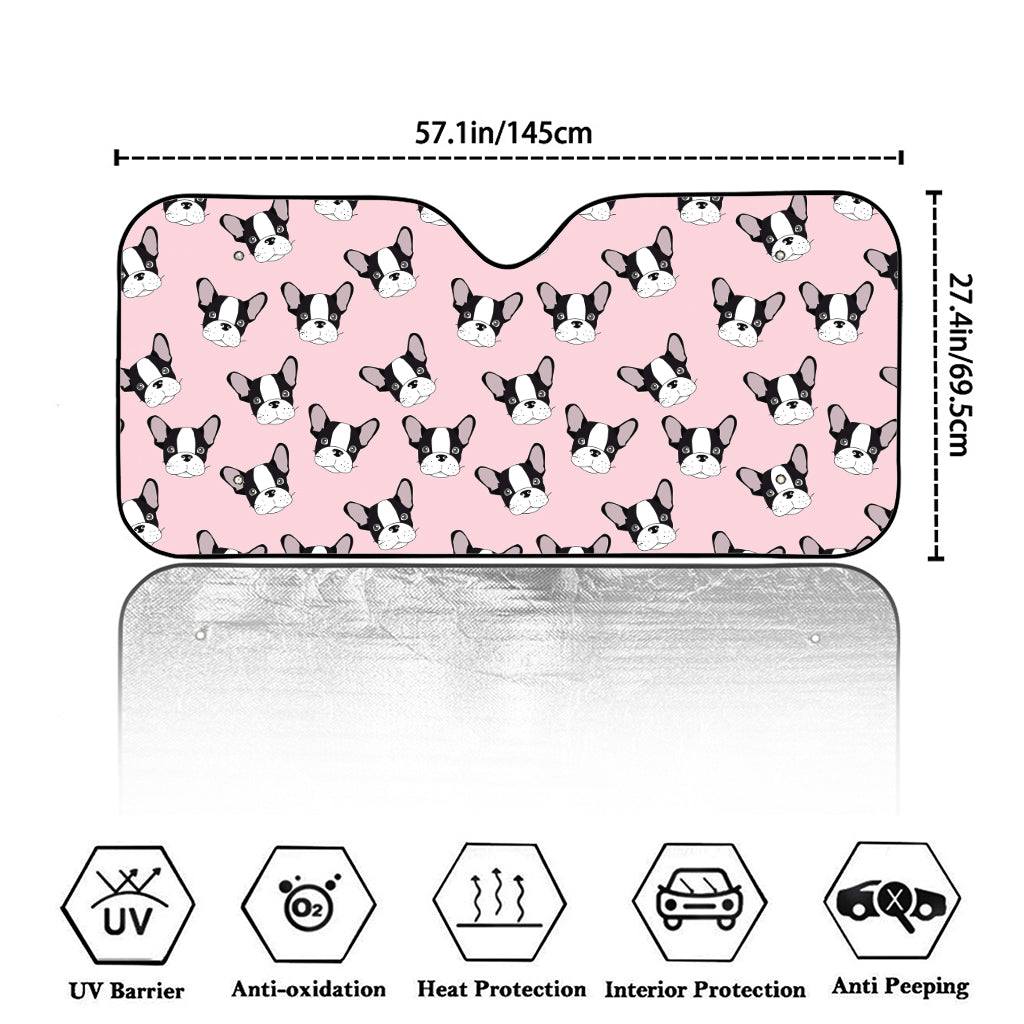 Cartoon French Bulldog Pattern Print Car Windshield Sun Shade