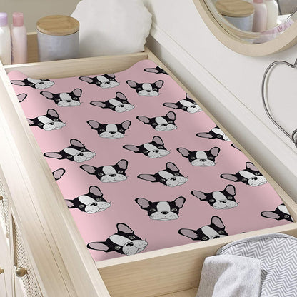 Cartoon French Bulldog Pattern Print Changing Pad Cover