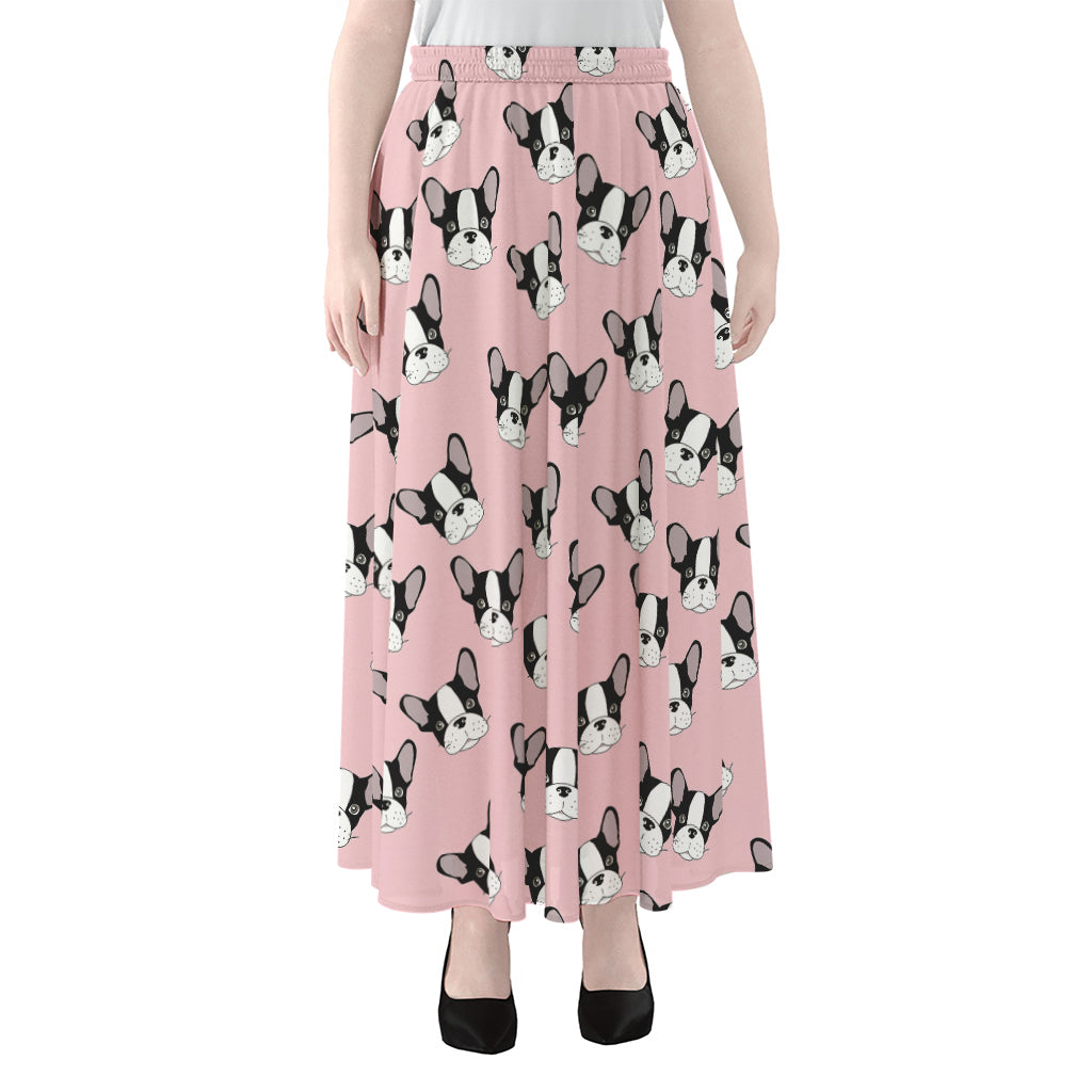 Cartoon French Bulldog Pattern Print Chiffon Maxi Skirt