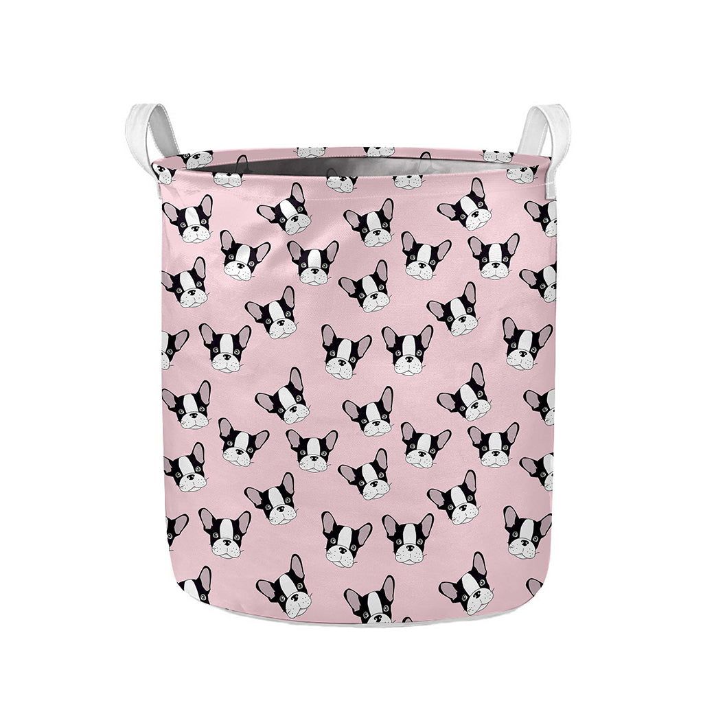 Cartoon French Bulldog Pattern Print Collapsible Laundry Basket
