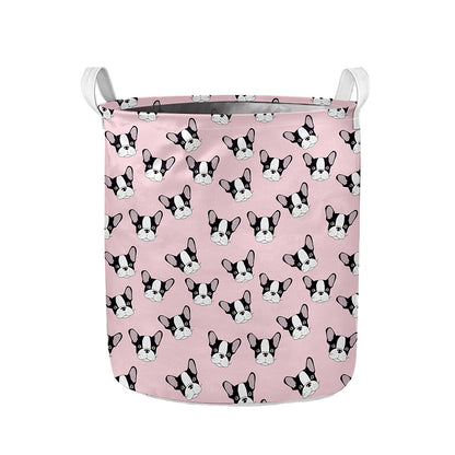 Cartoon French Bulldog Pattern Print Collapsible Laundry Basket