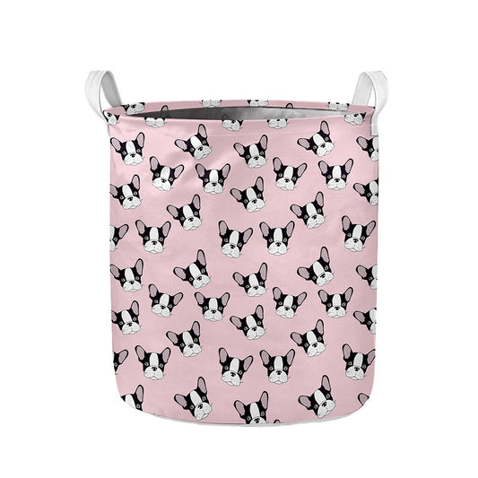 Cartoon French Bulldog Pattern Print Collapsible Laundry Basket