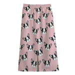 Cartoon French Bulldog Pattern Print Cotton Front Slit Maxi Skirt