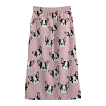 Cartoon French Bulldog Pattern Print Cotton Front Slit Maxi Skirt