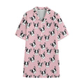 Cartoon French Bulldog Pattern Print Cotton Hawaiian Shirt