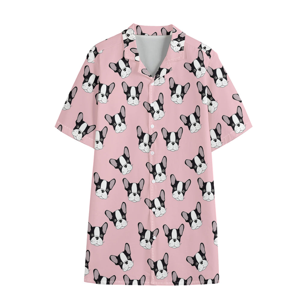 Cartoon French Bulldog Pattern Print Cotton Hawaiian Shirt