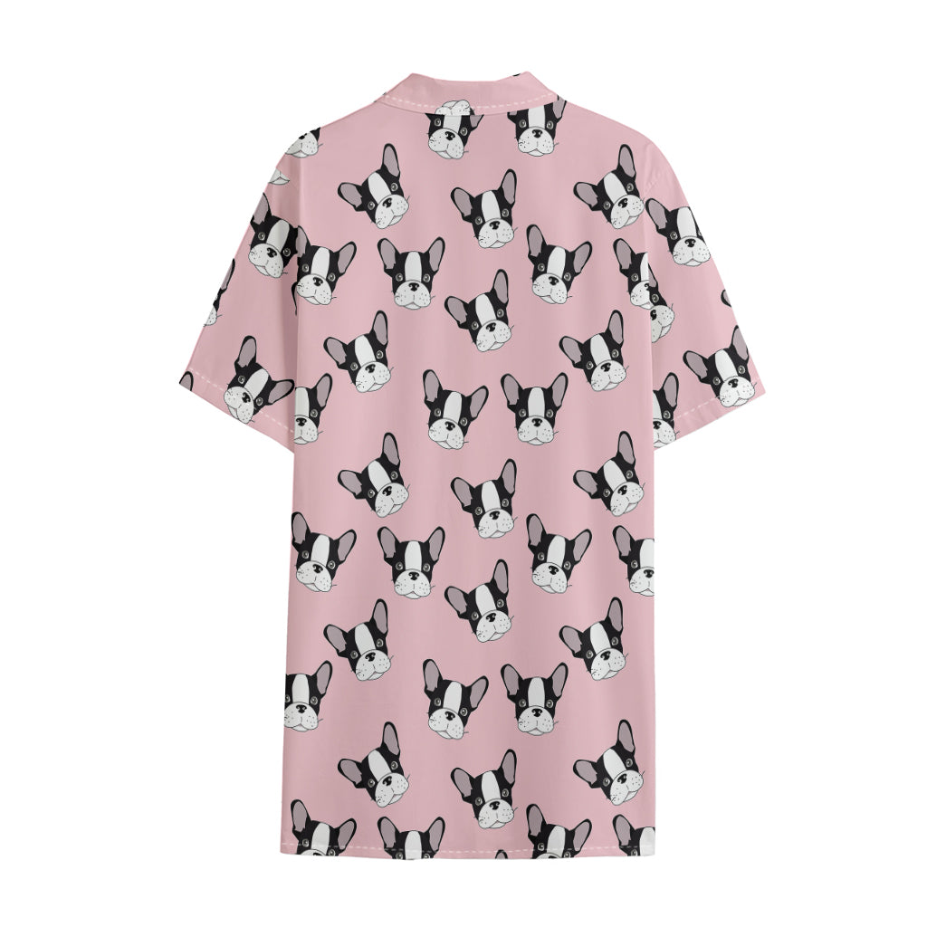 Cartoon French Bulldog Pattern Print Cotton Hawaiian Shirt