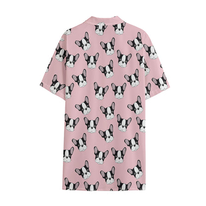 Cartoon French Bulldog Pattern Print Cotton Hawaiian Shirt