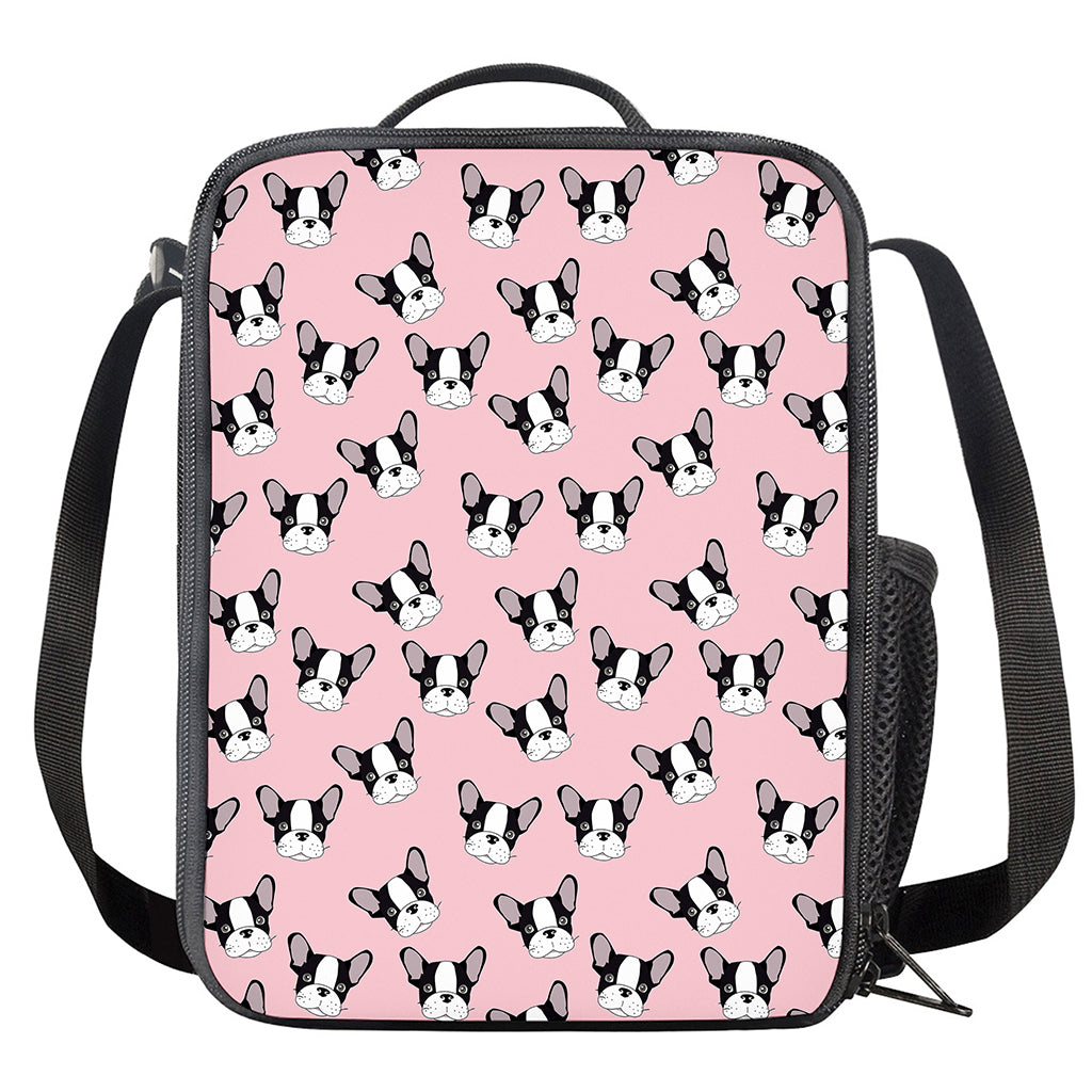 Cartoon French Bulldog Pattern Print Crossbody Lunch Bag